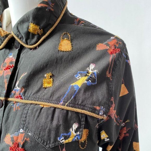 Vanity Collection XL Black Button-Up Jacket With Vibrant Fashion Print - Picture 6 of 14